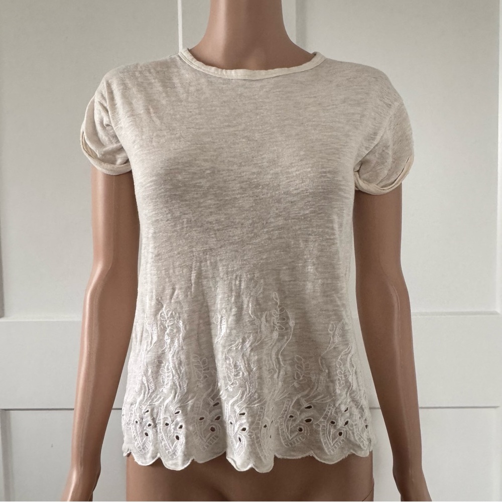 Ann Taylor Cream Lace Eyelet Scallop Relax Tee T-Shirt Top XXSP XXS Petite